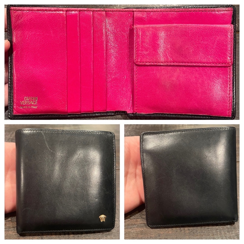 Versace Black Leather Bifold - Pink Interior